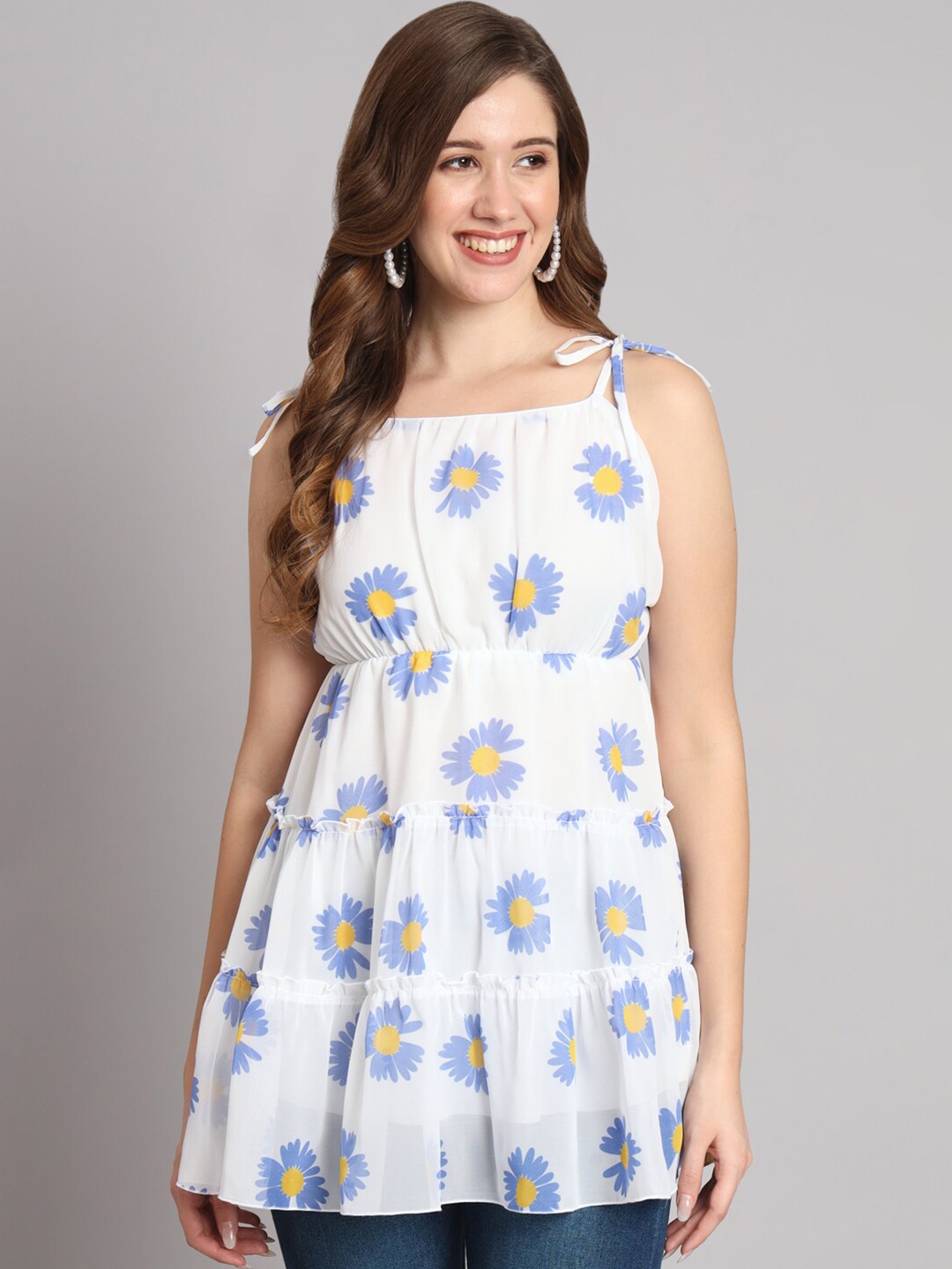

Funday Fashion Floral Printed Longline Top, White