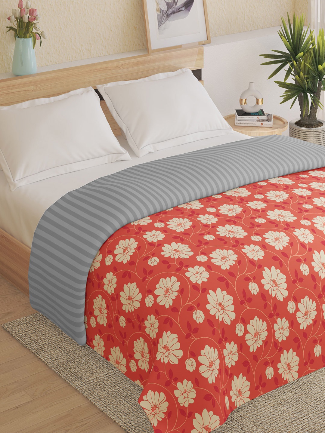 

Home Centre Orange & Grey Floral Mild Winter 150 GSM Double Bed Comforter