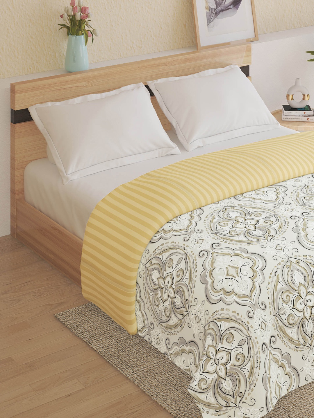 

Home Centre Grey & Yellow Ethnic Motifs Microfiber Mild Winter 150 GSM Double Bed Comforter