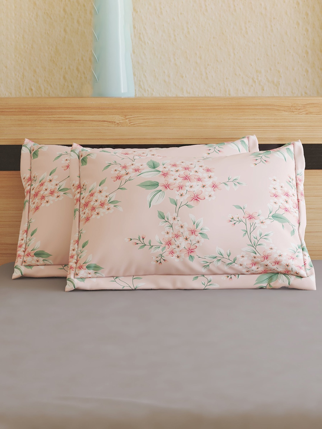 

Home Centre Grandeur Peach-Colored & Green 2 Pieces Floral Printed Cotton Pillow Covers