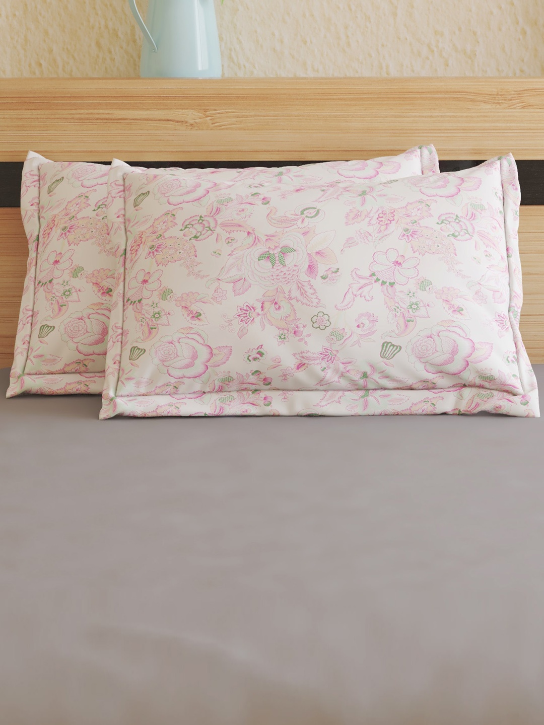 

Home Centre White & Pink 2 Pieces Printed Cotton Pillow Covers