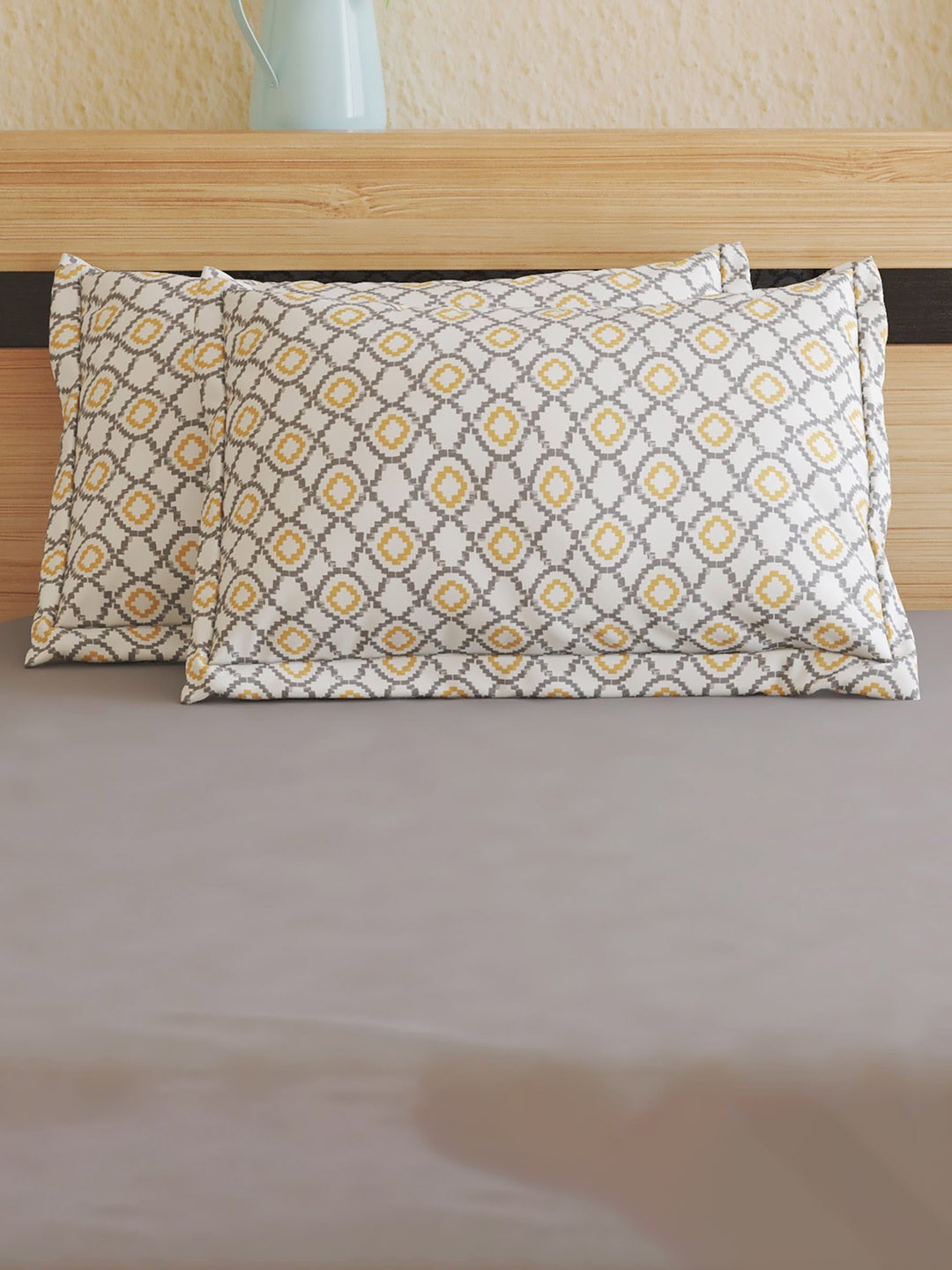 

Home Centre Pacific Juniper White & Mustard-Yellow 2-Pieces Printed Pillow Covers