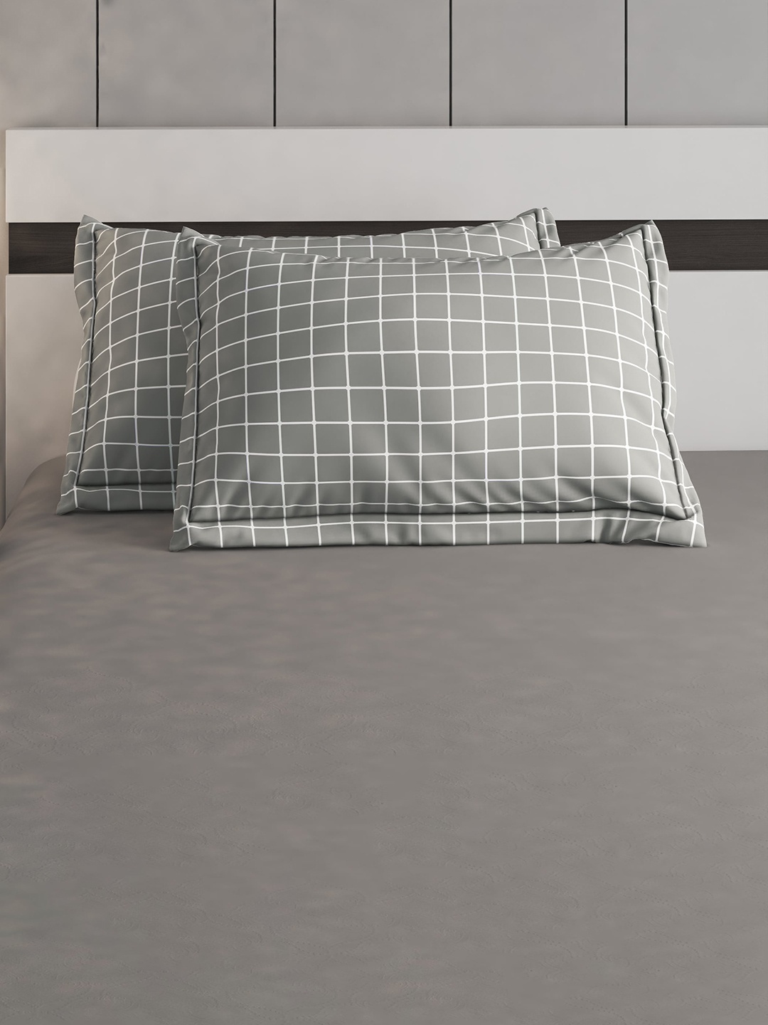 

Home Centre Colour Refresh Grey 2 Pieces Checked Cotton Pillow Covers