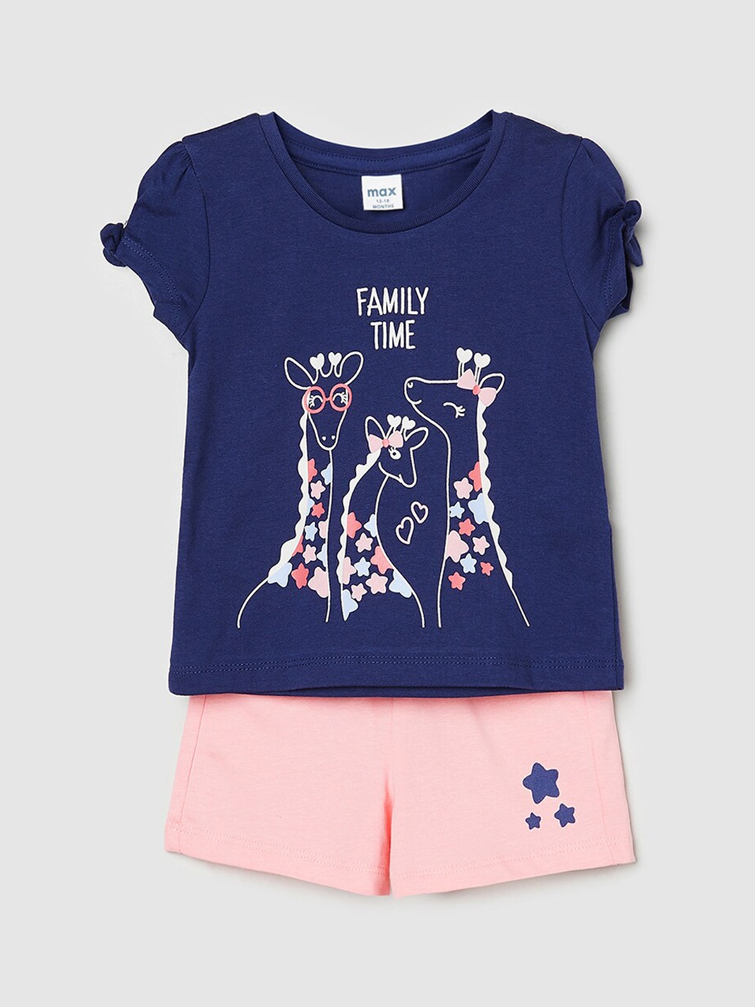 

max Girls Printed Cotton Clothing Set, Blue