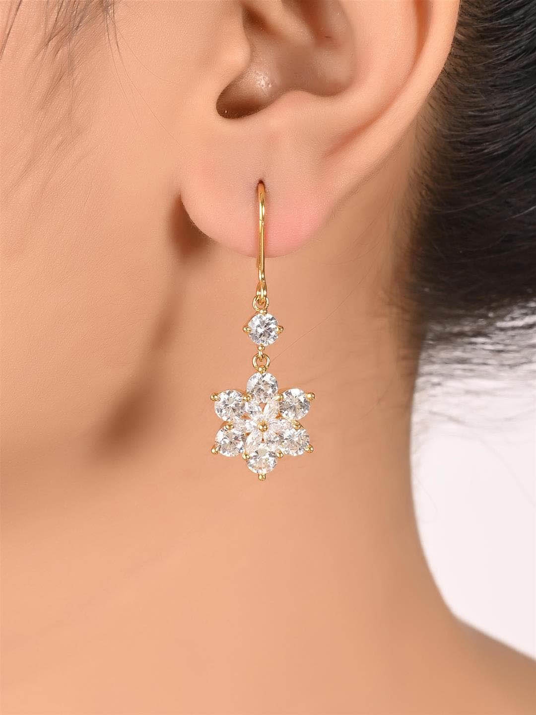 

RATNAVALI JEWELS Gold-Plated Star Shaped Drop Earrings