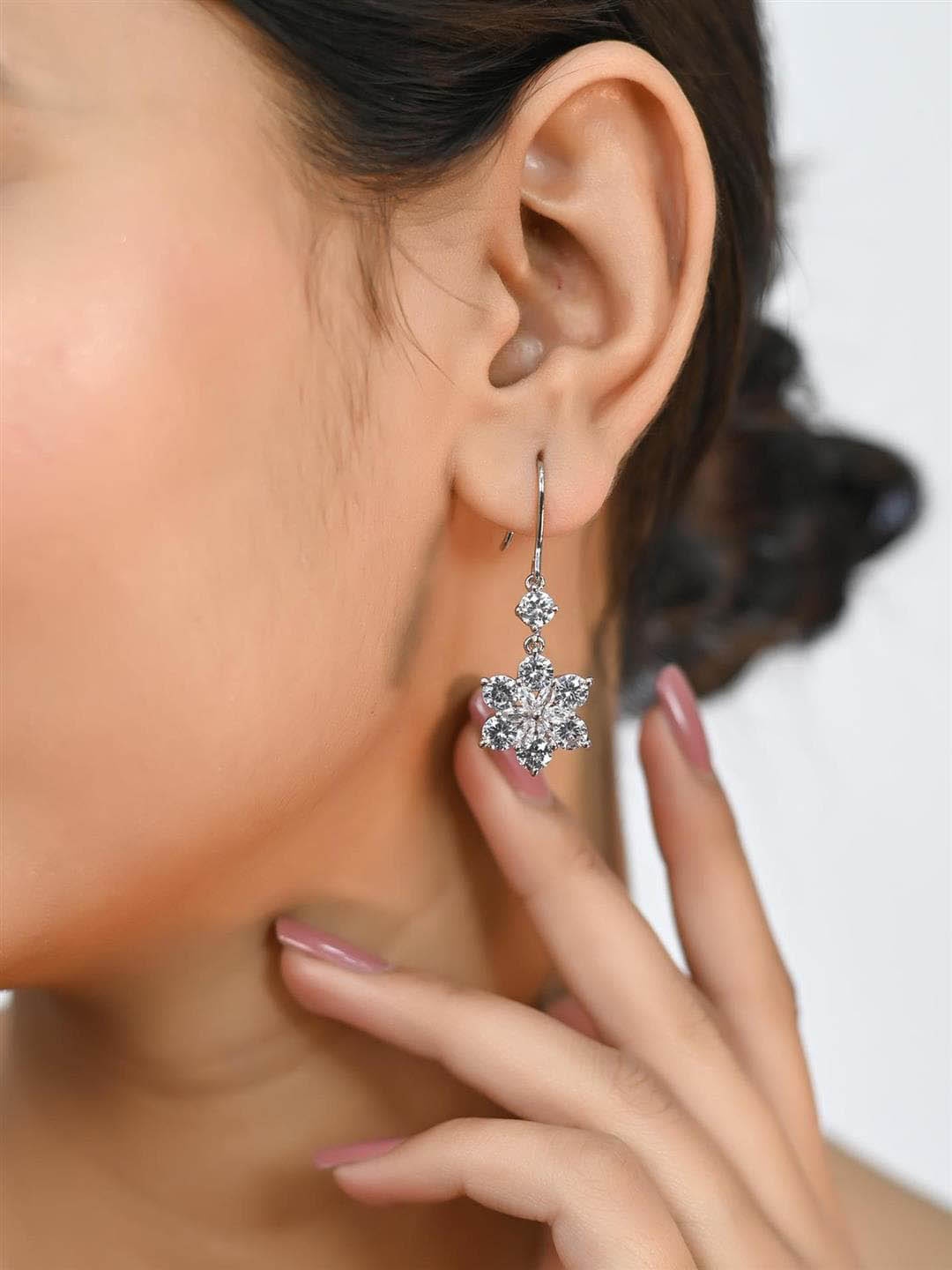 

RATNAVALI JEWELS Silver-Plated Star Shaped Drop Earrings