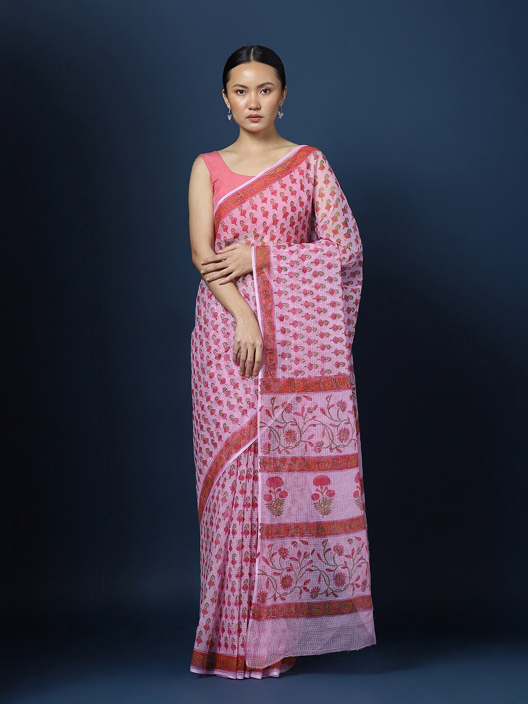 

CHOWDHRAIN Floral Printed Kota Saree, Pink