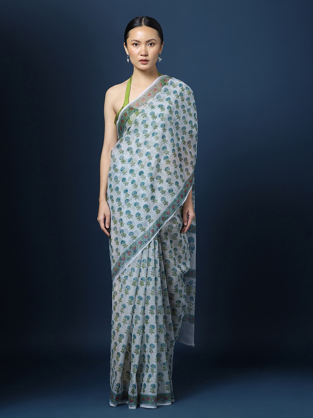 

CHOWDHRAIN Floral Printed Kota Saree, Green