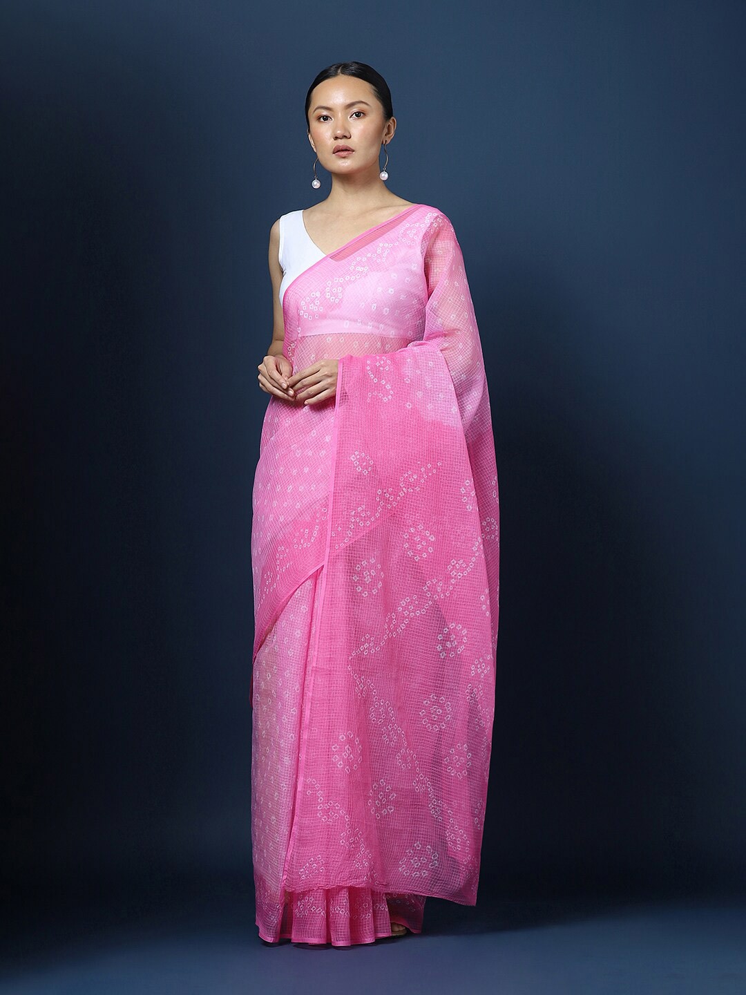 

CHOWDHRAIN Bandhani Printed Pure Cotton Kota Saree, Pink