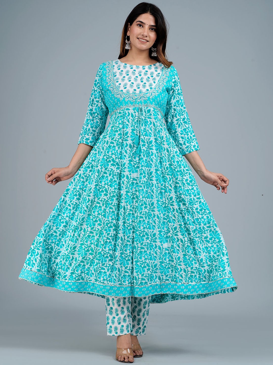 

KALINI Ethnic Motifs Printed Empire Kurta With Trousers & Dupatta, Blue