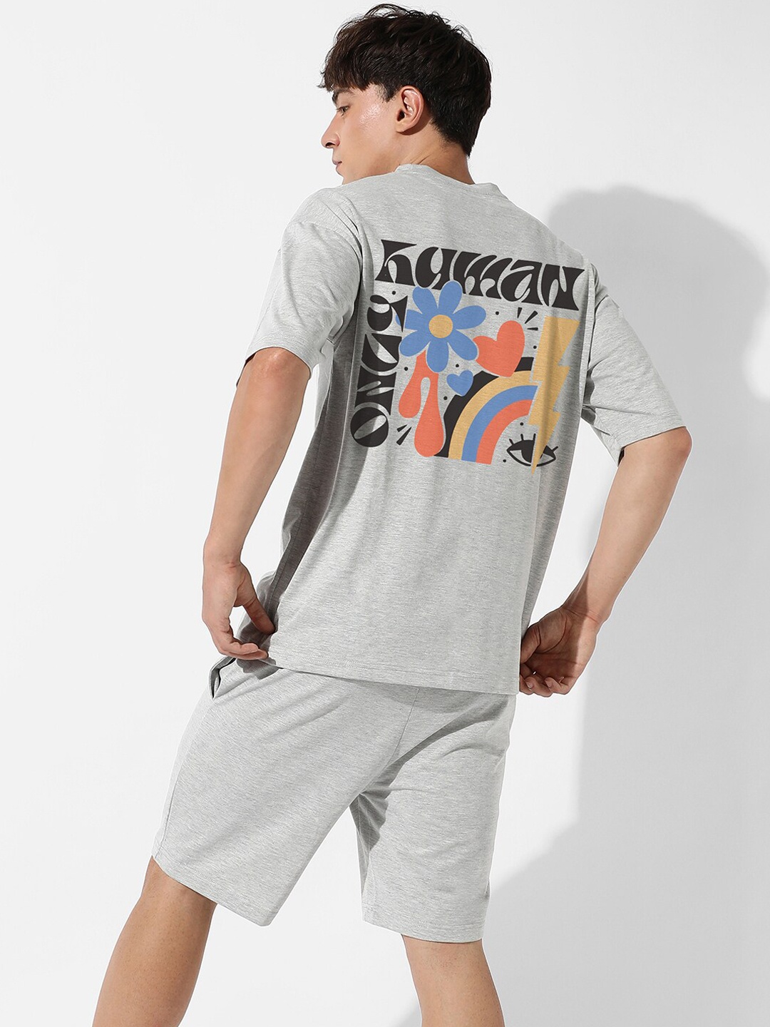 

Campus Sutra Printed Oversized T-Shirt With Short Set, Grey