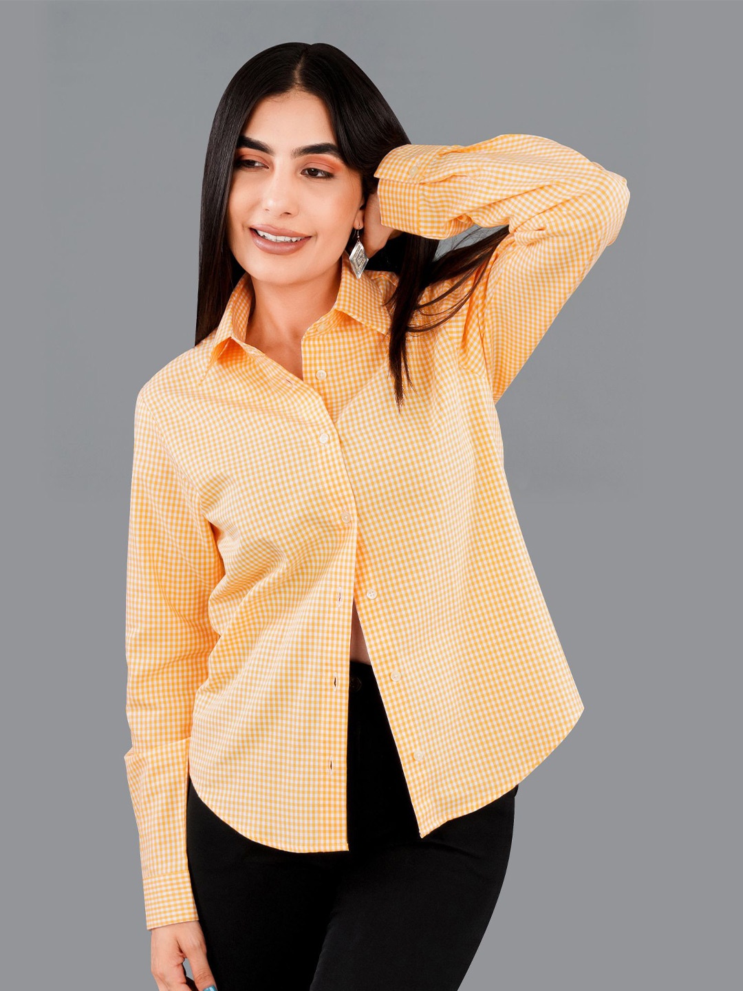 

FRENCH CROWN Micro Checked Standard Twill Pure Cotton Casual Shirt, Orange