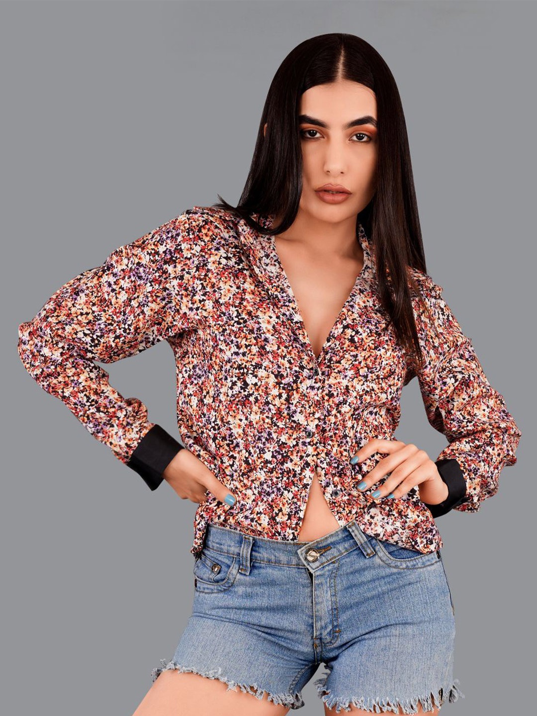 

FRENCH CROWN Floral Printed Standard Twill Cotton Casual Shirt, Red