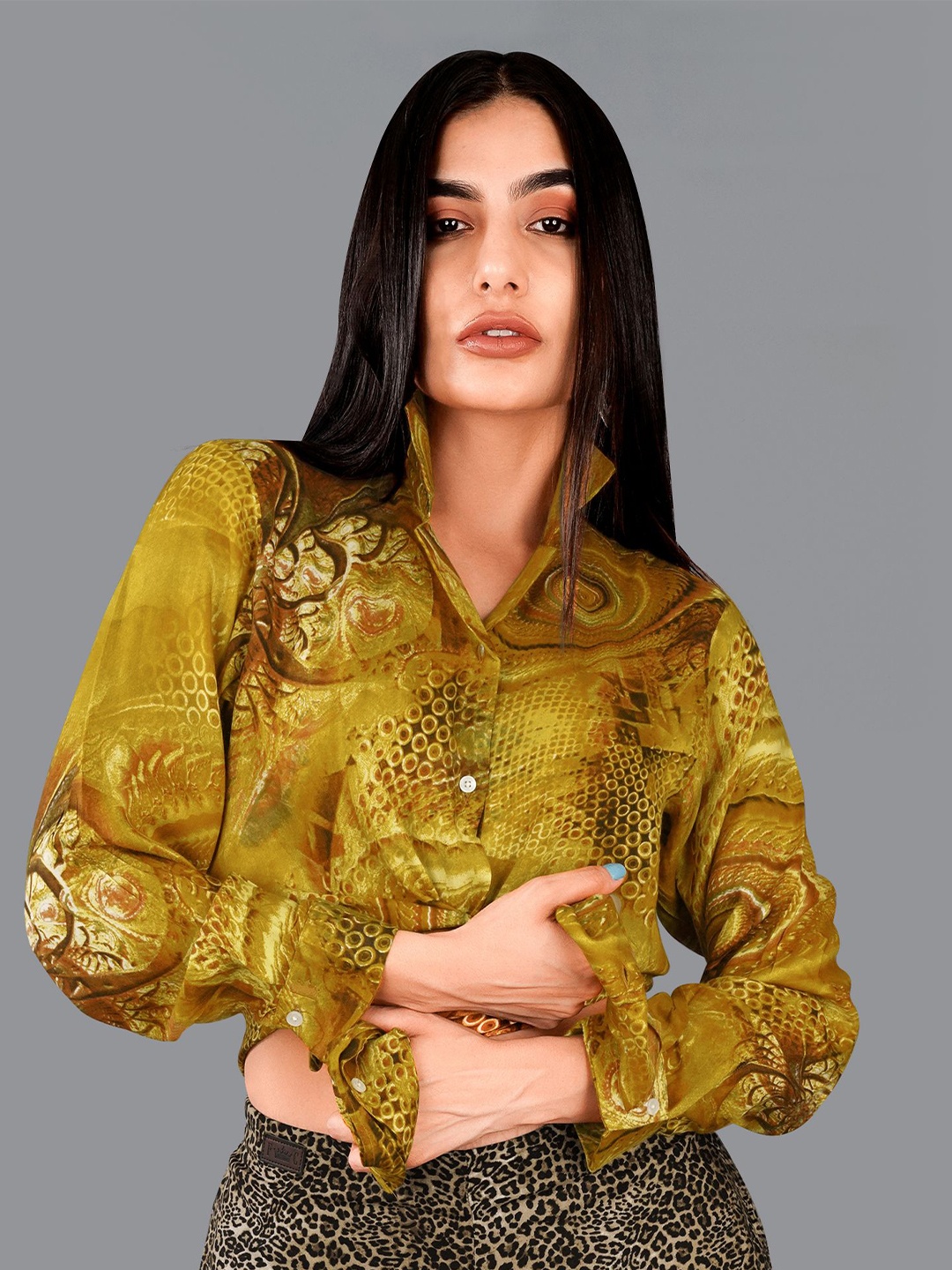 

FRENCH CROWN Printed Cotton Premium Opaque Casual Shirt, Yellow