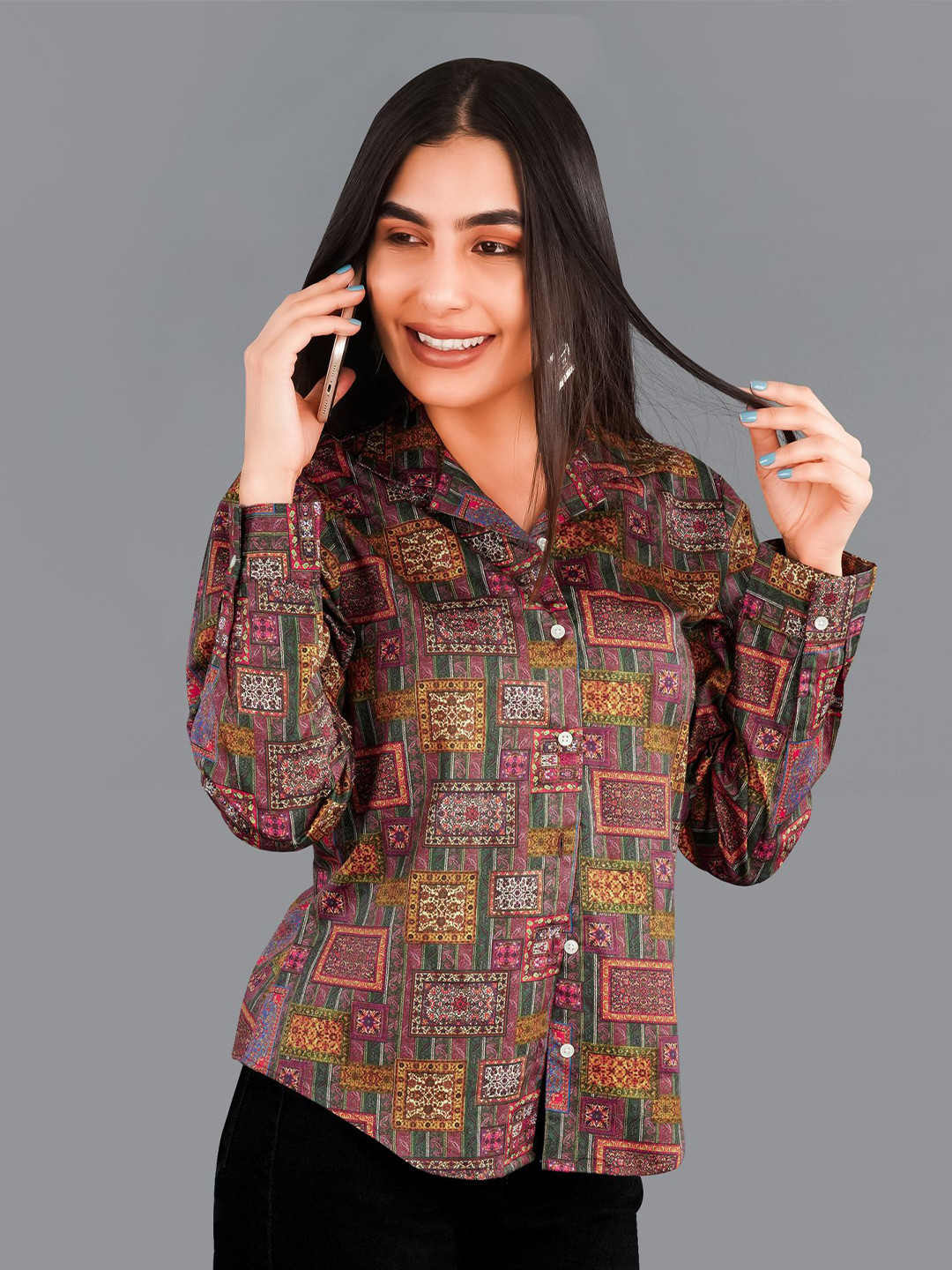 

FRENCH CROWN Ethnic Motifs Printed Standard Twill Pure Cotton Casual Shirt, Pink