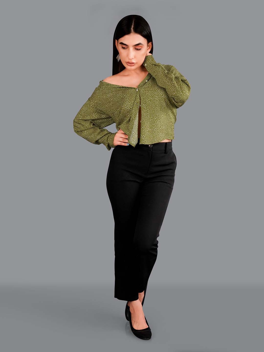 

FRENCH CROWN Printed Premium Opaque Casual Shirt, Green