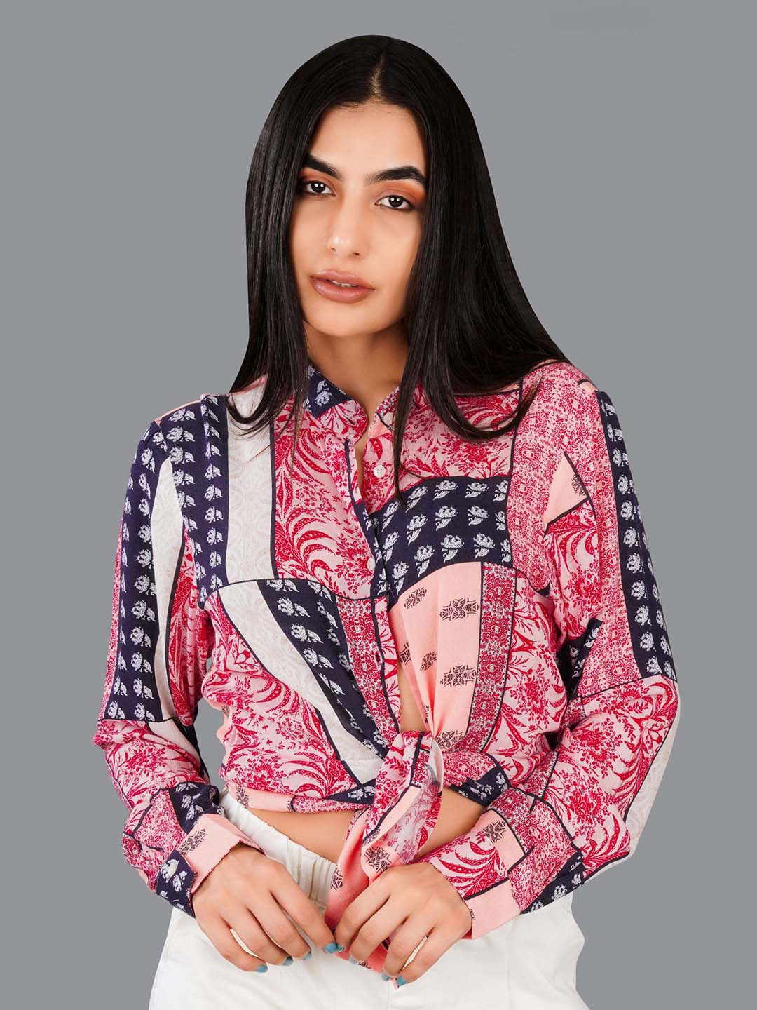 

FRENCH CROWN Printed Cotton Premium Opaque Casual Shirt, Pink