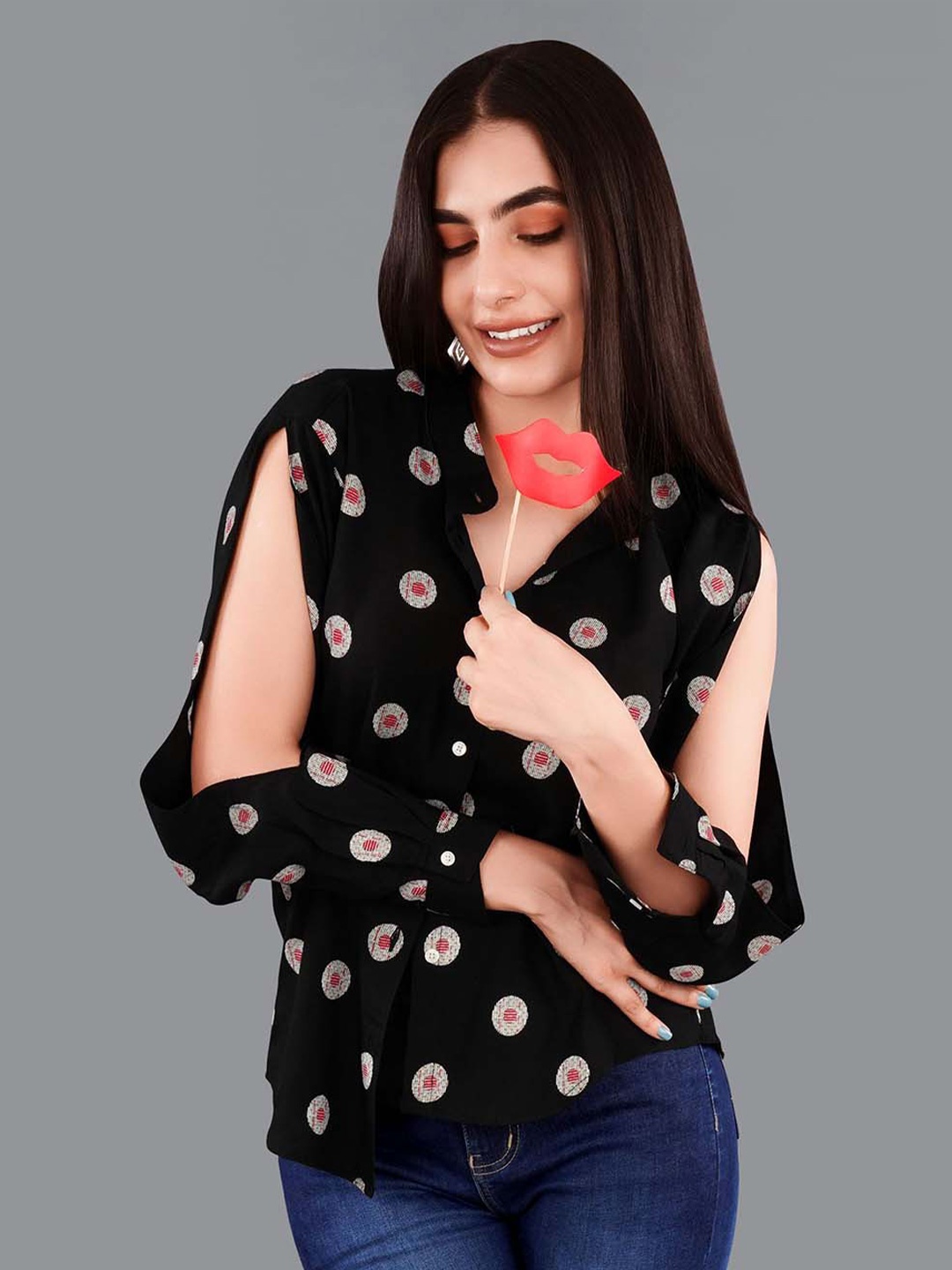 

FRENCH CROWN Geometric Printed Standard Twill Pure Cotton Casual Shirt, Black
