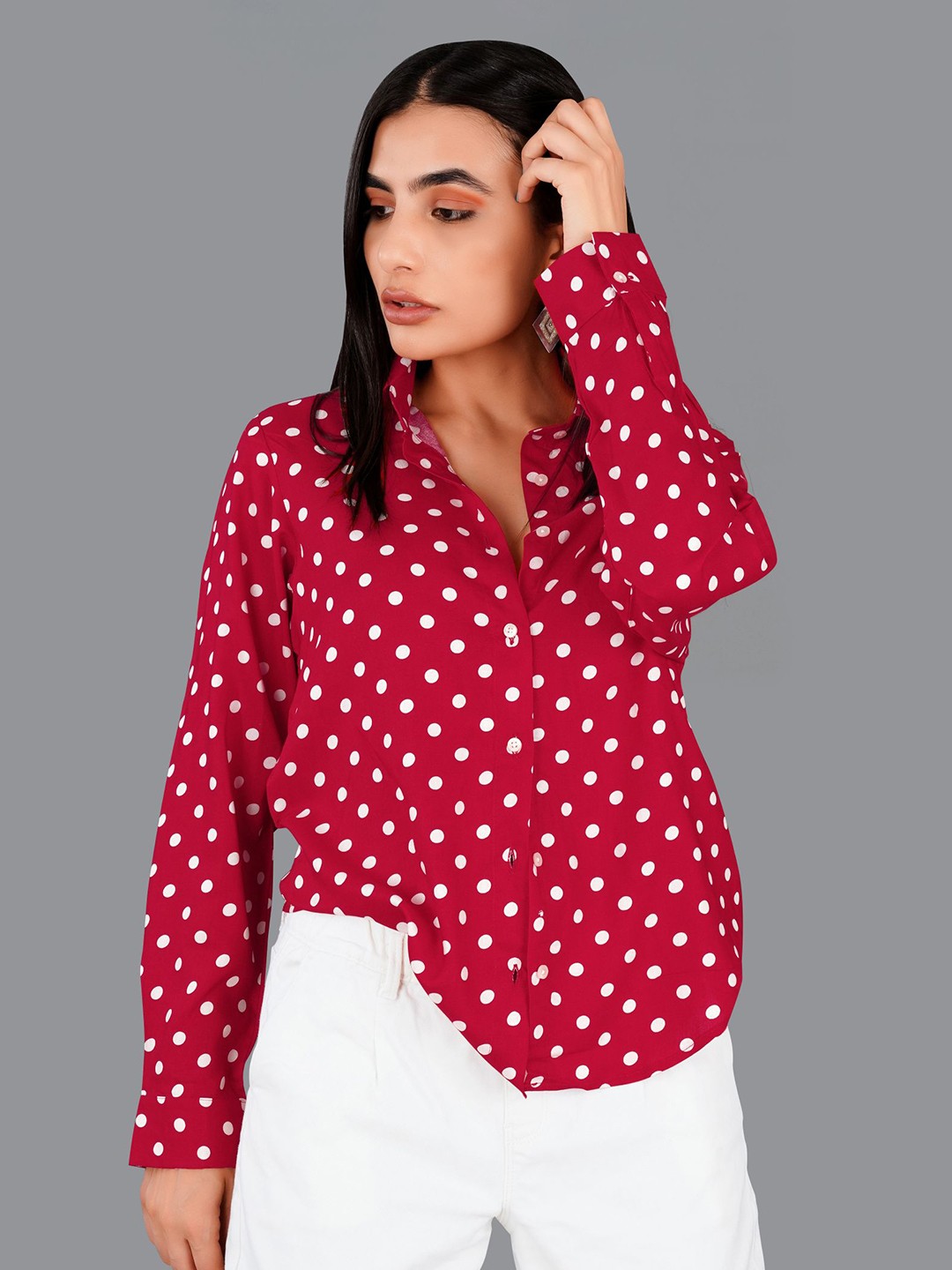 

FRENCH CROWN Standard Fit Geometric Printed Twill Pure Cotton Casual Shirt, Red