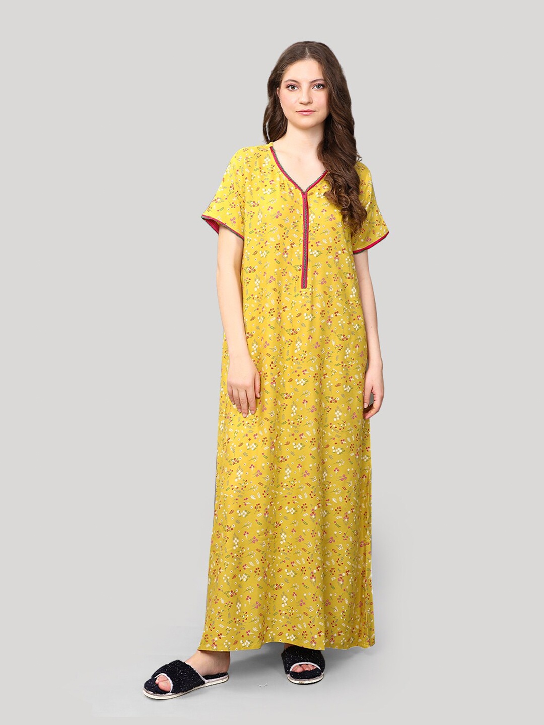 

evolove Printed Maxi Nightdress, Yellow