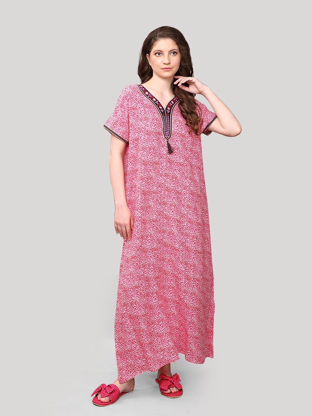 

evolove Printed Cotton Maxi Nightdress, Pink