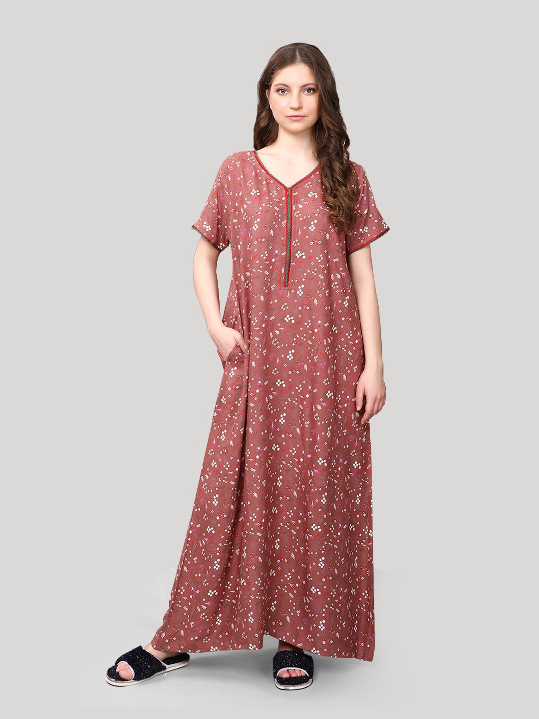 

evolove Printed Maxi Nightdress, Brown