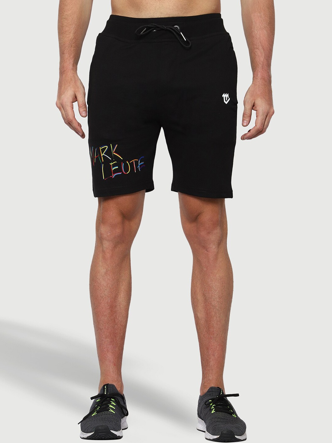 

Mark Leute Men Cotton Mid-Rise Sports Shorts, Black