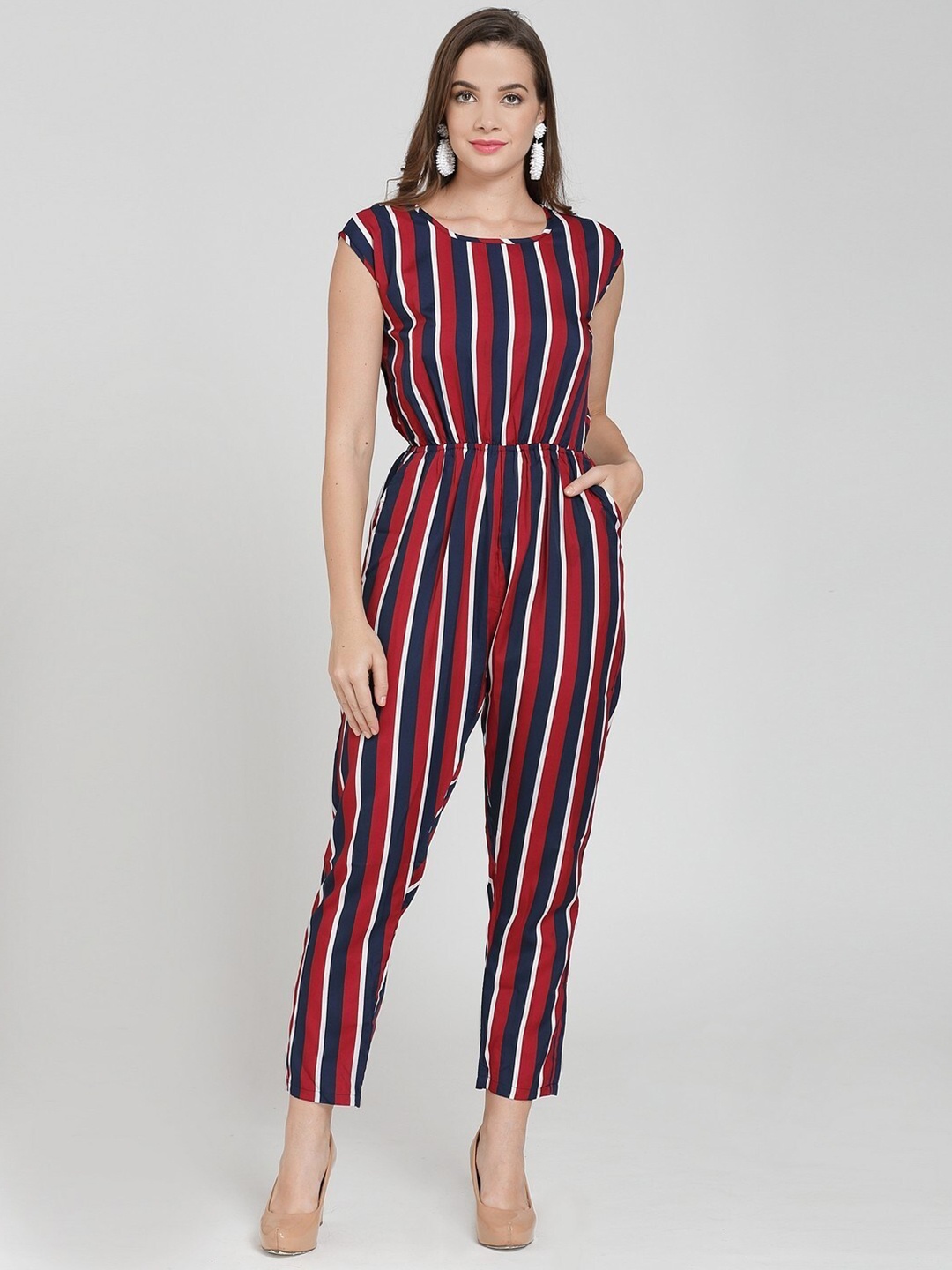 

BAESD Striped Cotton Basic Jumpsuit, Red