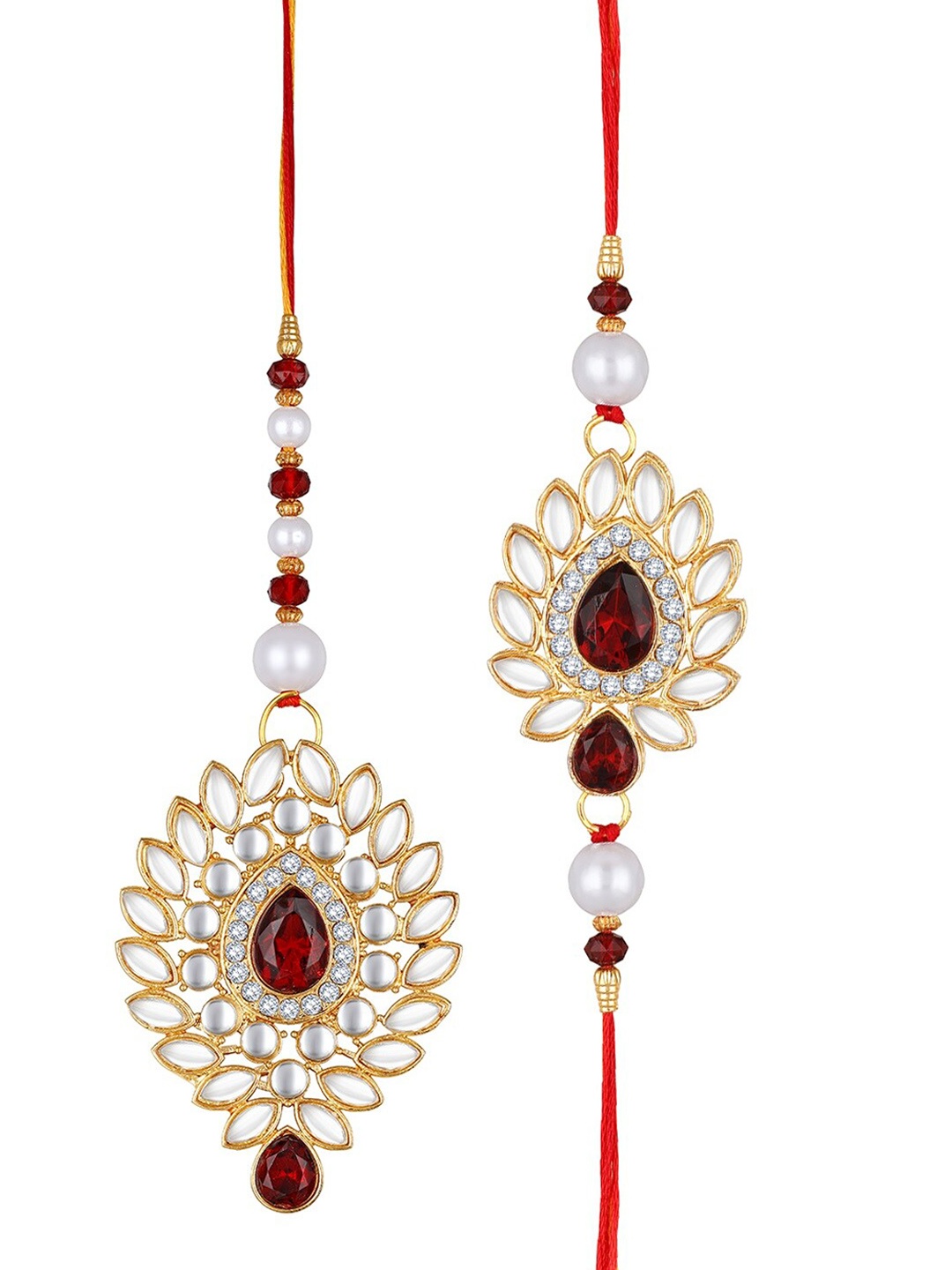 

Mahi Leaf Shape Red and White Bhaiya Bhabhi Couple Rakhi, Gold