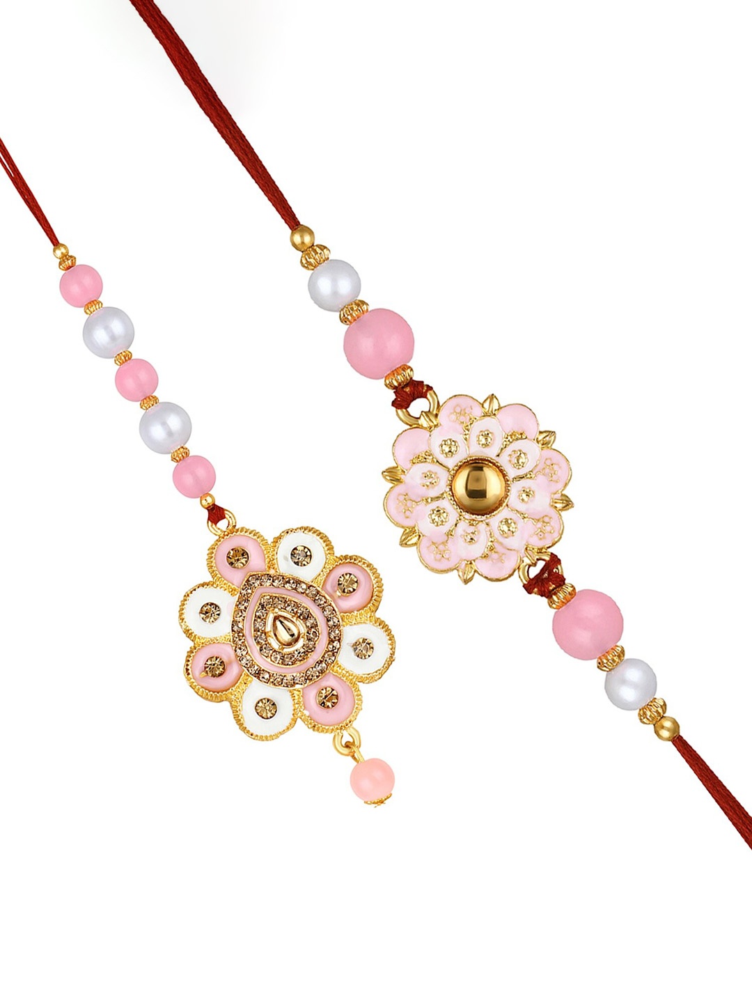 

Mahi Set Of 2 Stone Studded Floral Charm Meenakari Rakhis, Pink