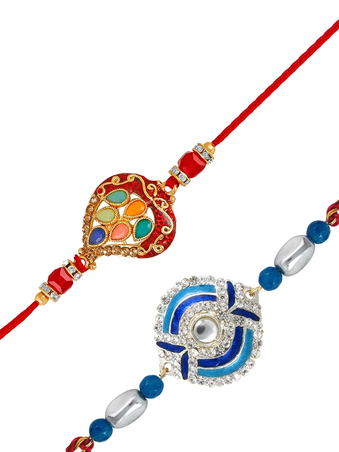 

Mahi Set Of 2 Meenakari-Work & Beaded Rakhi, White