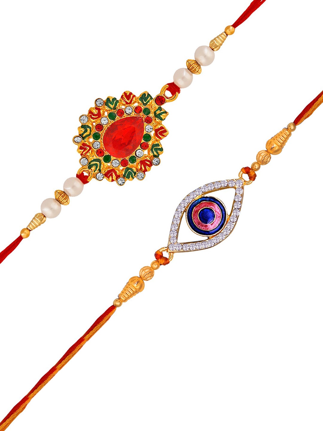 

Mahi Set of 2 Beaded Evil-Eye Charm Rakhi, Red