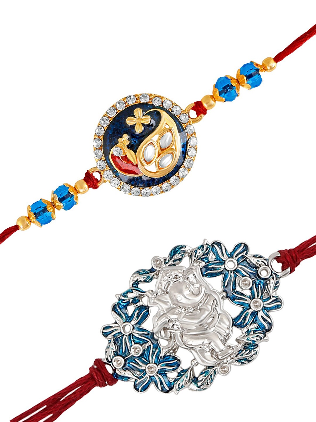 

Mahi Set of 2 Stone-Studded & Beaded Rakhis, Gold