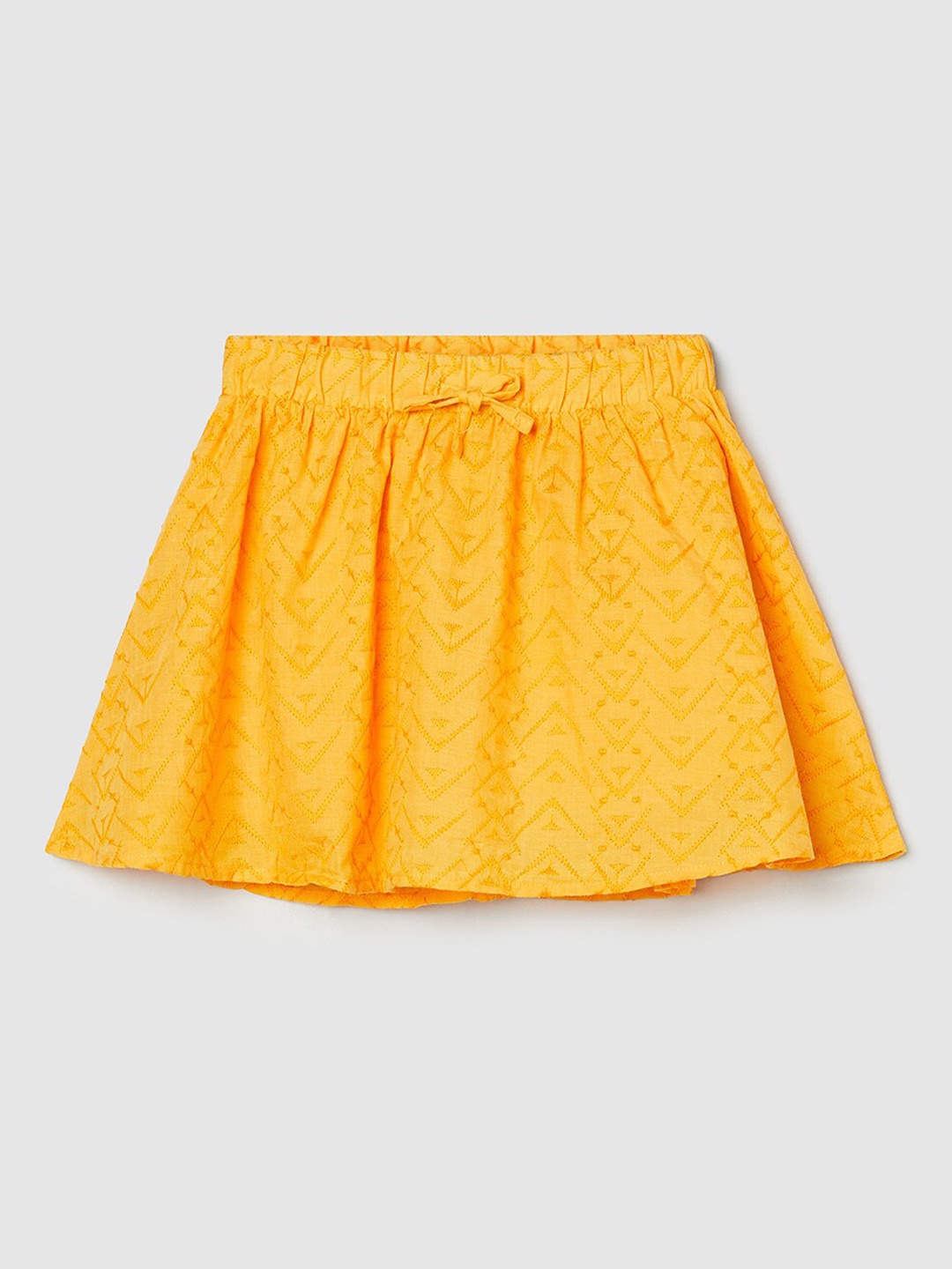 

max Girls Embroidered Pure Cotton Flared Mini Skirt, Yellow