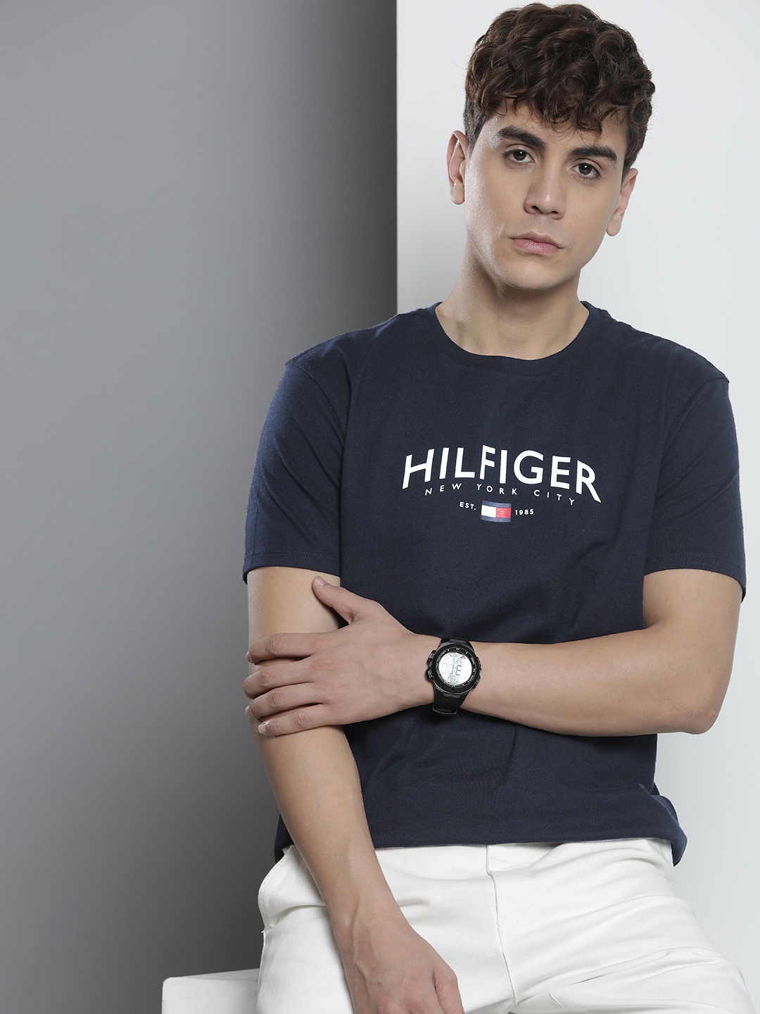 

Tommy Hilfiger Pure Cotton Brand Logo Printed Casual T-shirt, Navy blue