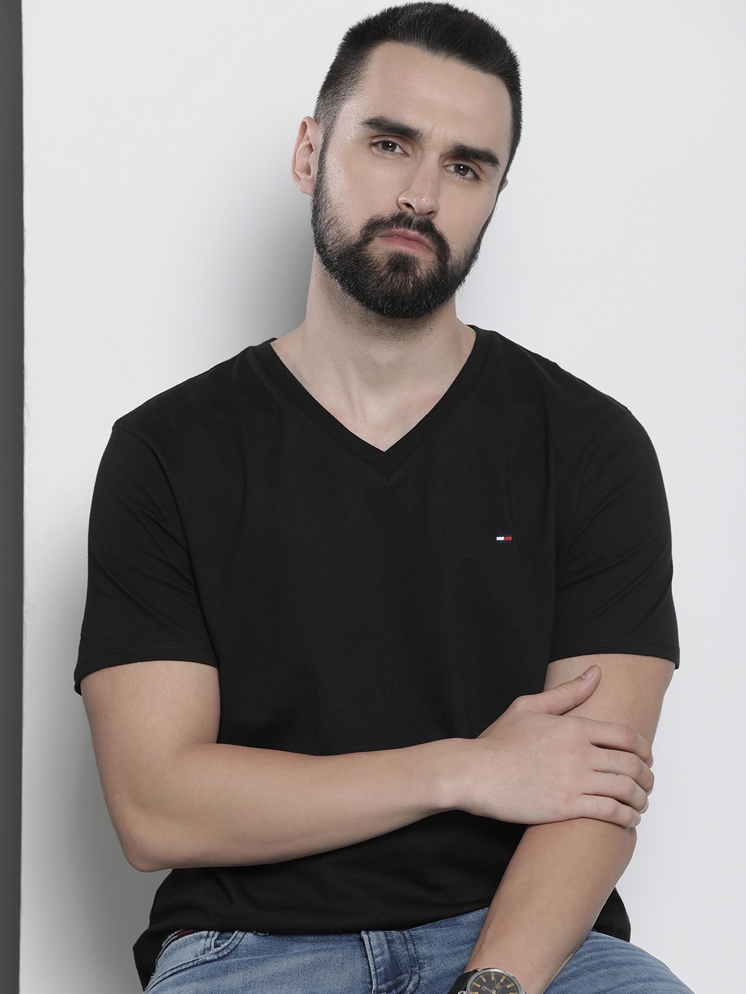 

Tommy Hilfiger V-Neck Pure Cotton T-shirt, Black