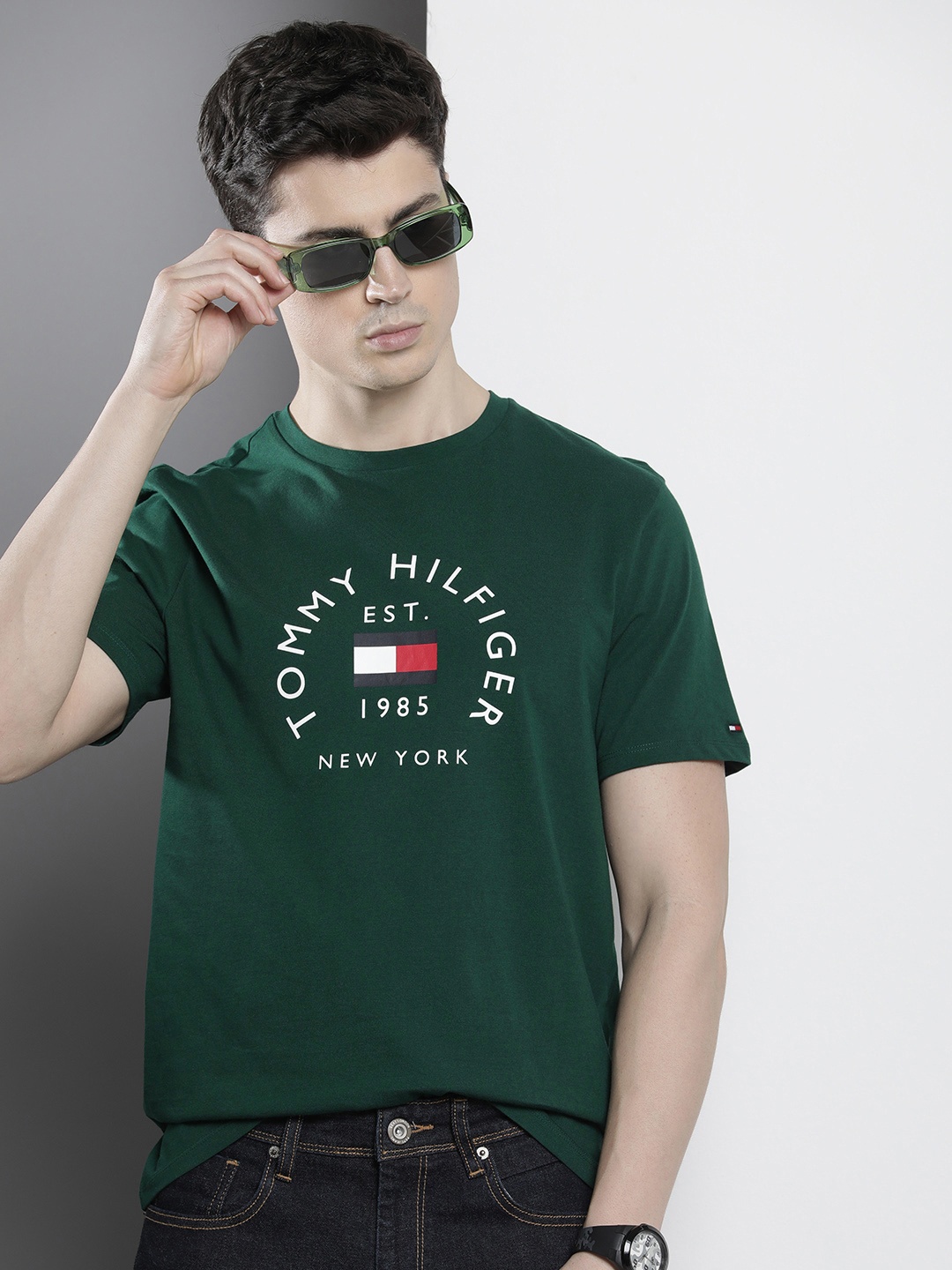 

Tommy Hilfiger Pure Cotton Brand Logo Printed Casual T-shirt, Green