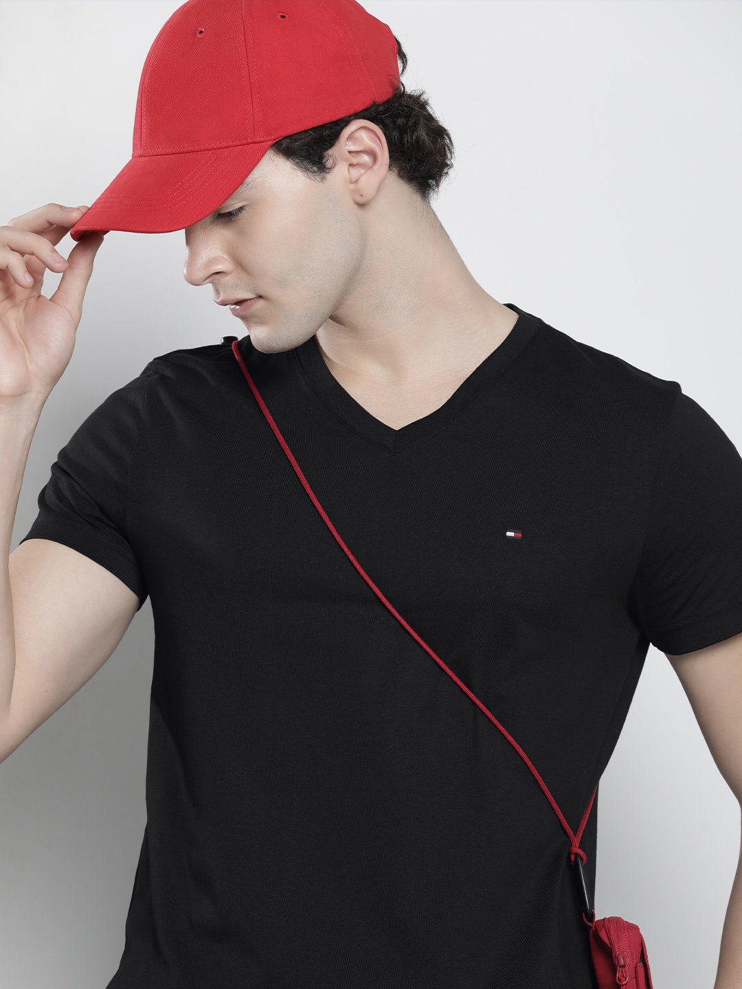 

Tommy Hilfiger Solid V-Neck Pure Cotton Slim Fit T-shirt, Black