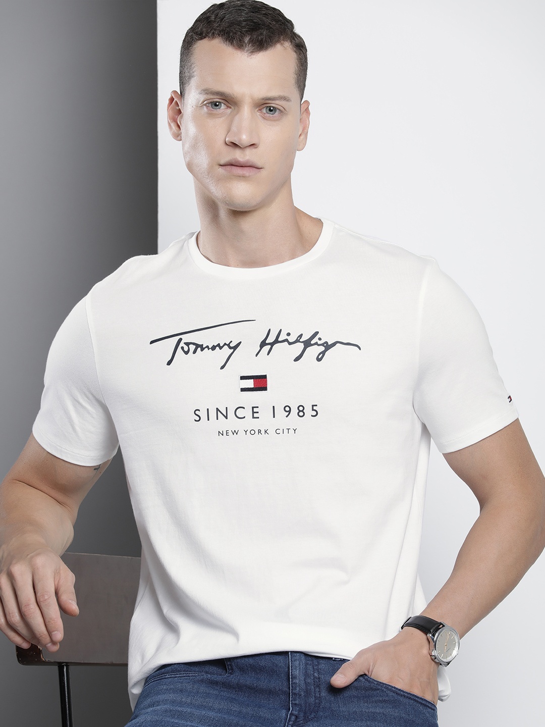 

Tommy Hilfiger Printed Pure Cotton Slim Fit T-shirt, White