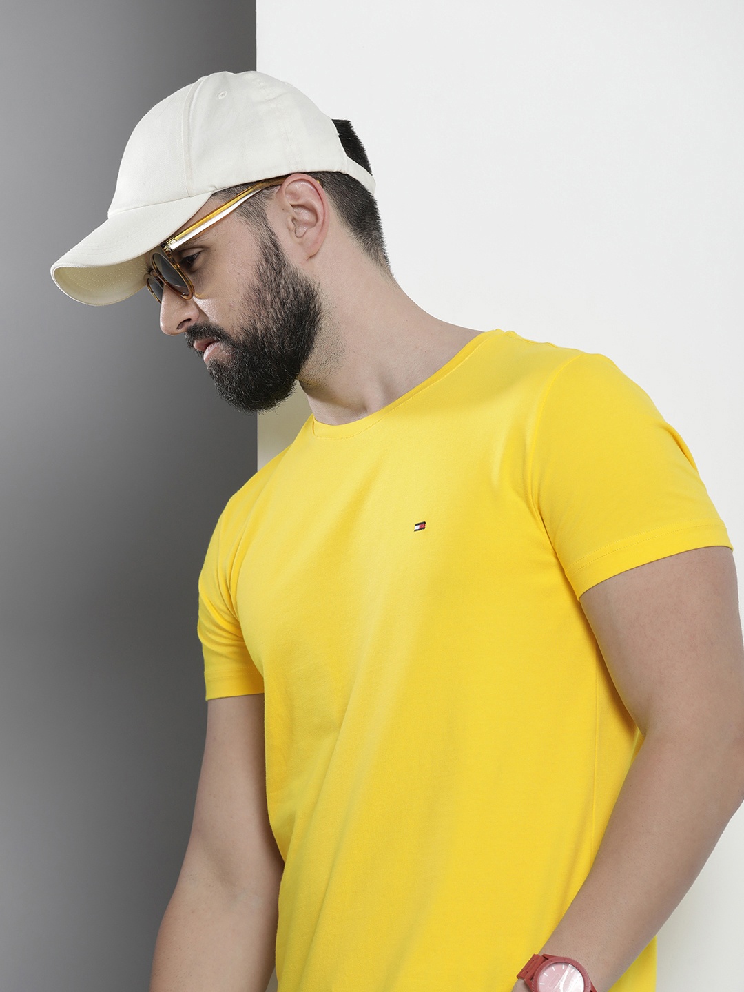 

Tommy Hilfiger Solid Slim Fit Round-Neck Casual T-shirt, Yellow