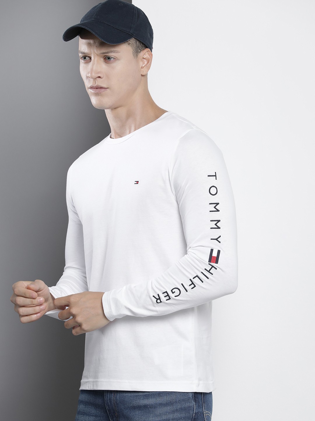 

Tommy Hilfiger Brand Logo Embroidered Pure Cotton Slim Fit T-shirt, White
