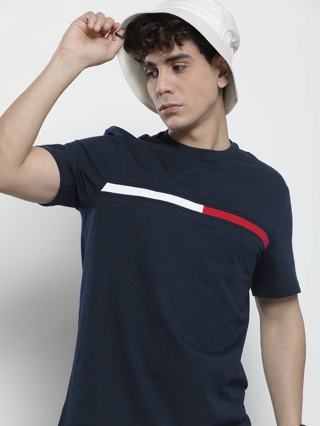 

Tommy Hilfiger Pure Cotton Brand Logo Printed Casual T-shirt, Navy blue