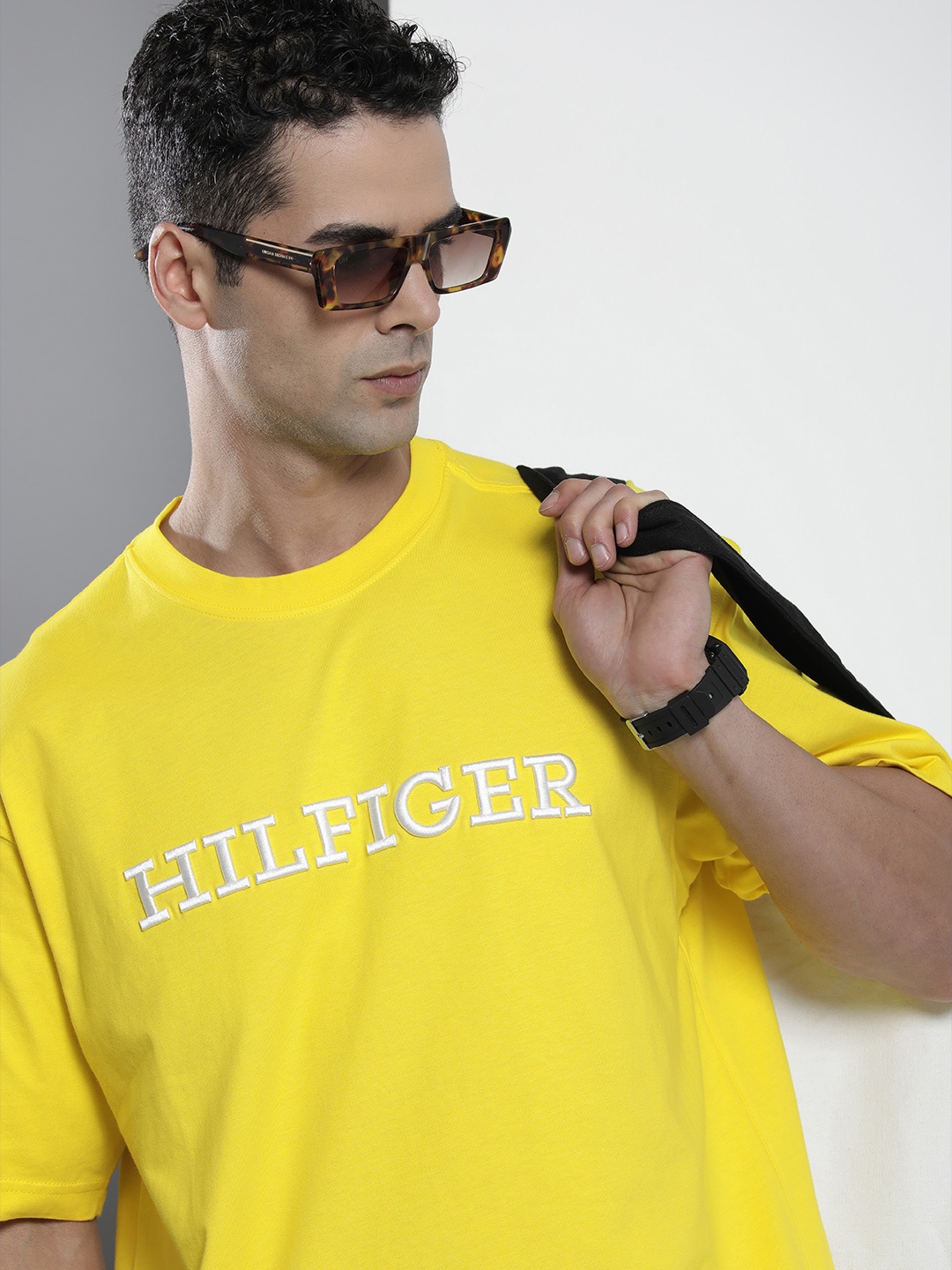 

Tommy Hilfiger Pure Cotton Brand Logo Embroidered Pure Cotton T-shirt, Yellow