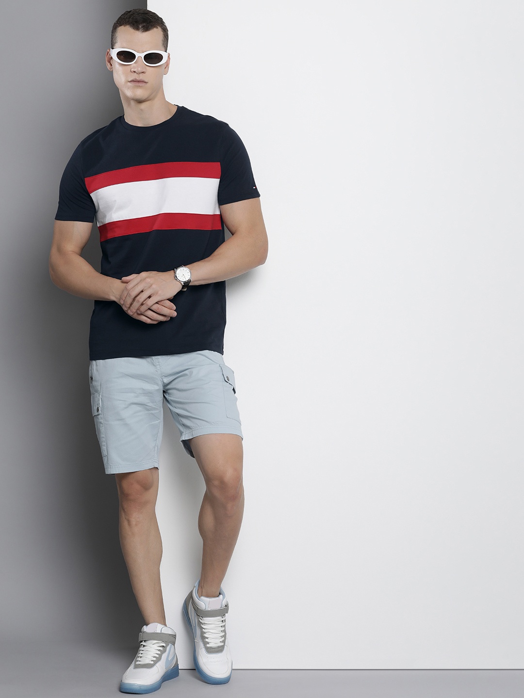 

Tommy Hilfiger Colourblocked Pure Cotton Slim Fit T-shirt, Navy blue