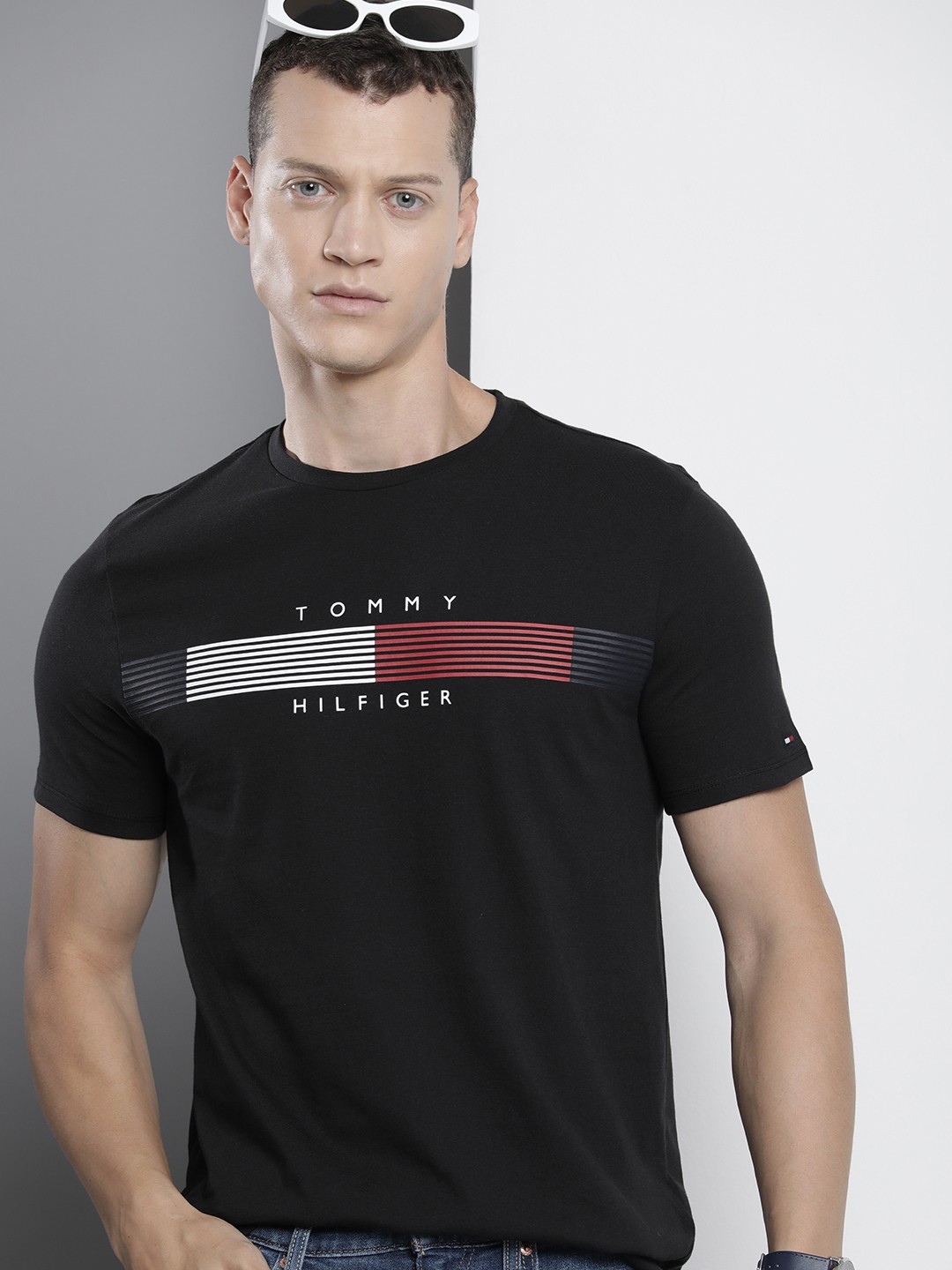 

Tommy Hilfiger Brand Logo Printed Pure Cotton Slim Fit T-shirt, Black