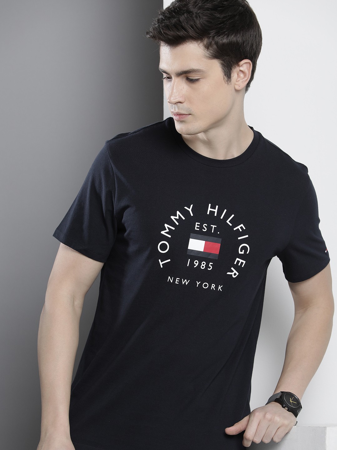 

Tommy Hilfiger Printed Pure Cotton Slim Fit T-shirt, Navy blue