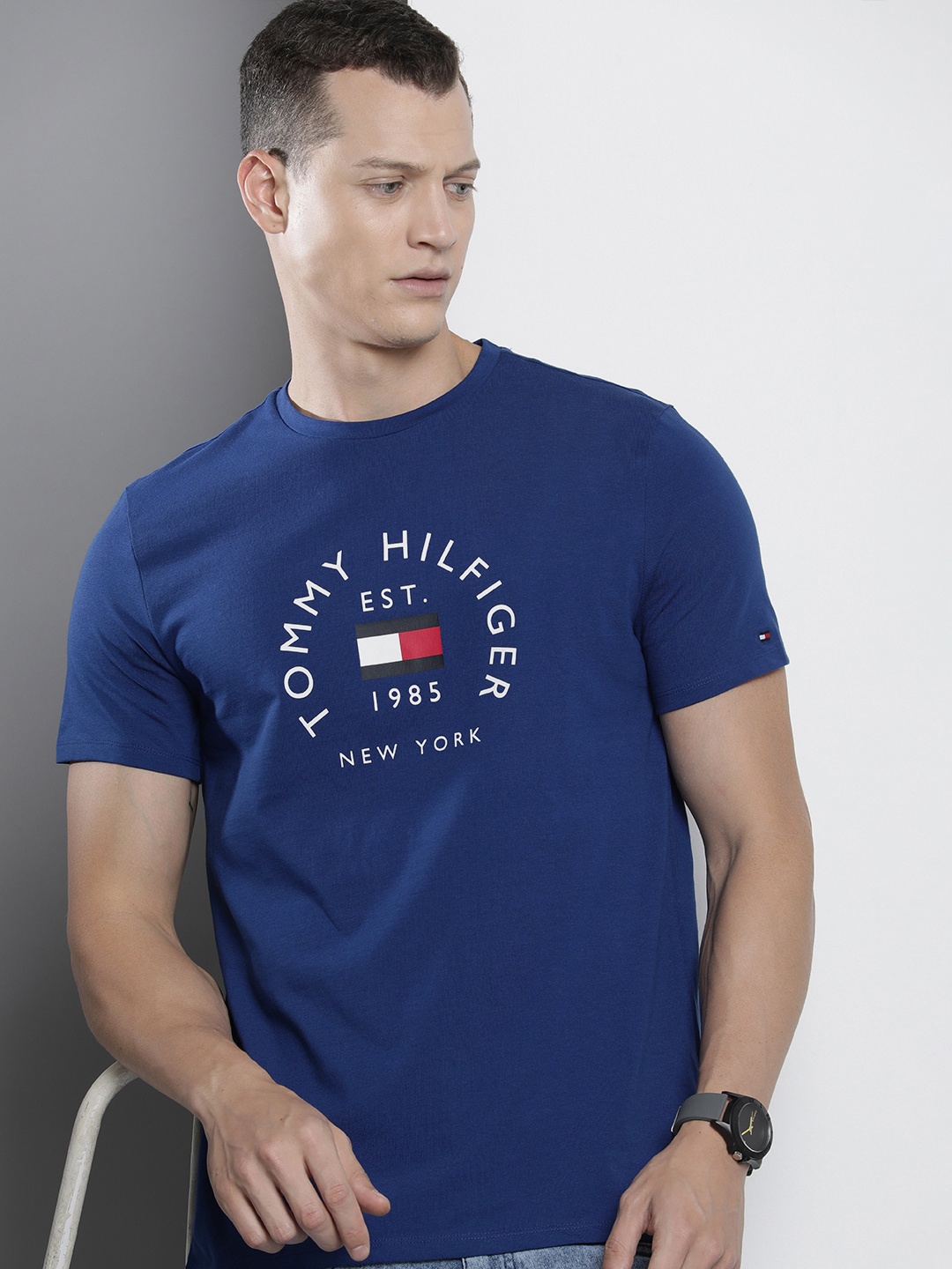 

Tommy Hilfiger Pure Cotton Brand Logo Printed Casual T-shirt, Blue