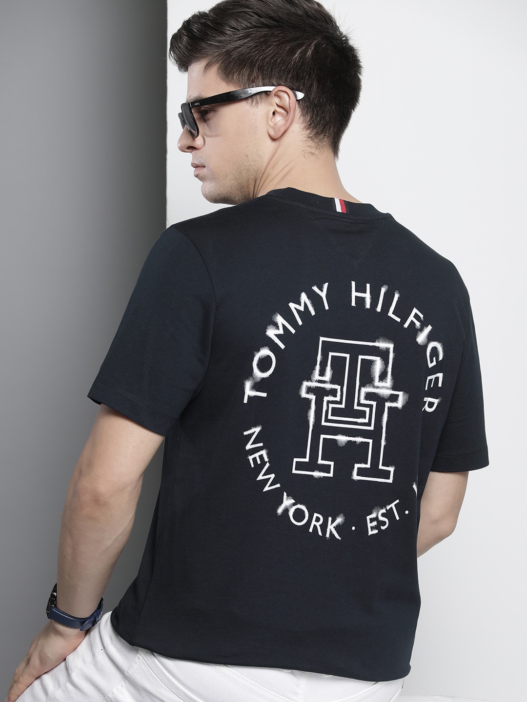 

Tommy Hilfiger Sustainable Typography Printed Pure Cotton T-shirt, Navy blue