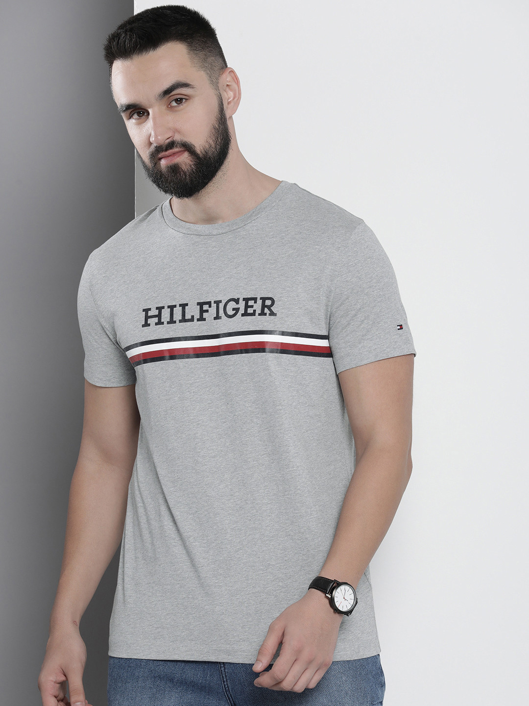 

Tommy Hilfiger Printed Pure Cotton Slim Fit T-shirt, Grey