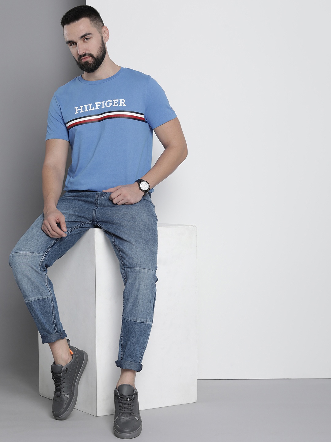 

Tommy Hilfiger Graphic Printed Pure Cotton Slim Fit T-shirt, Blue